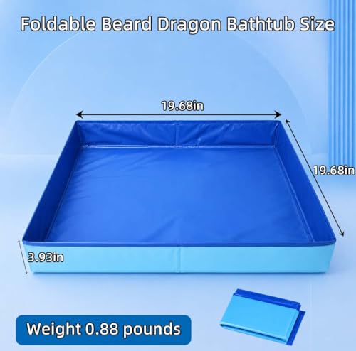Large Foldable Reptile Bath Tub, Square Bearded Dragon Bath and Bathtub for Bathing and Soaking, Portable Pet Pool for Bearded Dragons, Turtles, Lizards and Small Animals (Blue)