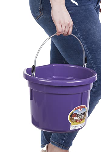 Little Giant® Flat Back Plastic Animal Feed Bucket | Animal Water and Feed Bucket with Metal Handle | 8 Quarts | Purple - color: Purple