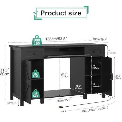 Saudism 55-75 Gallon Aquarium Stand With Charging Station, Farmhouse Fish Tank Stand, Reptile Tank Stand Terrarium Stand with Drawer and Cabinet Storage, Sturdy Heavy Duty 53.5"×19.7" Tabletop - Black - color: Black, size: For 55-75 Gallon Tank