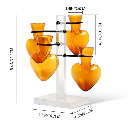 Plants Propagation Stations Plant Terrarium Kit Gift for Women | Birthday Glass Planters For Indoor Plants Home Office Decor Acrylic Plant Accessories - 4 Love Hear Vase - color: Amber