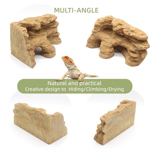 Reptile Hide Shale Scape Step Ledge Backdrop, Reptile Corner Rock Basking Platform Cave Hideout Tank Accessories Decorations, Great for Reptiles, Amphibians, Leopard Gecko, Snake, Frogs, Turtle - style: Medium-9.6*4.9*4.9