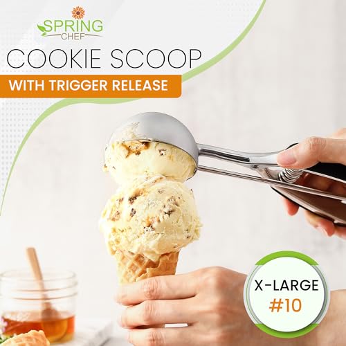 Spring Chef Extra Large Stainless Steel Cookie Scoop, #10, 5.5 Tbsp, Black | Premium 4" Cookie Dough Scoop for Baking, Dishwasher Safe Cookie Scooper, Ice Cream Scoop w/ Soft Grip & Trigger Release - color: Black, size: #10 - X-Large - 5.5 Tbsp