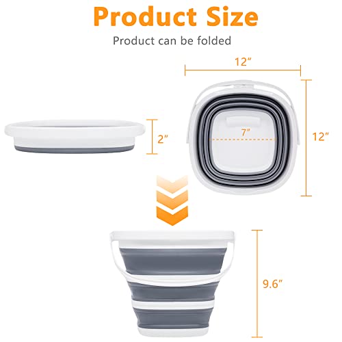 Goderewild 2 Pack Collapsible Bucket, 2.6 Gallon (10L) - Square Foldable Mop Bucket for House Cleaning, Car Washing, Camping - Portable Water Pail for Outdoor, RV, Travel (Grey) - color: Grey - Square 10l × 2