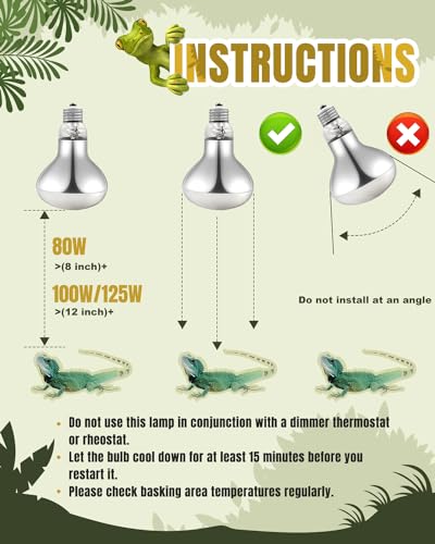 Heat Lamp Bulbs, 125 Watts UVA UVB Reptile Heat Bulb, 2 Pack | Full Spectrum, Basking Spot Light, Simulate Natural Sun Light, For Reptile and Amphibian, Silver