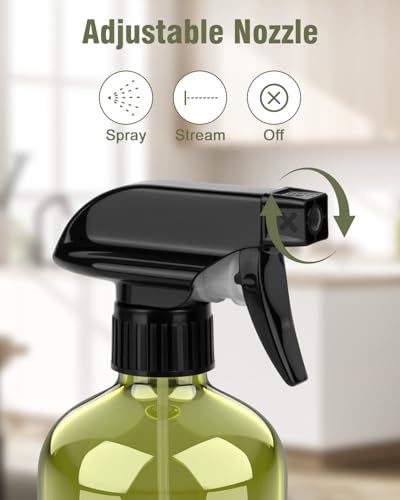 Bontip Glass Spray Bottle 16 oz for Cleaning, Plants (2 Pack, Olive Green | Refillable green spray bottle Set, BPA-free eco glass, With labels and funnel, Great for cleaners, plant misting, hair care - color: Olive Green, size: 16 Ounces