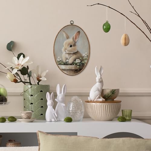 Yorhifa Vintage Bunny Framed Wall Art, Rustic Rabbit Oval Wall Art, Cottagecore Farmhouse Bunny Oval Walls Decor, Retro Rabbit Farm Animal Canvas Artwork Hanging Decor, 8.5x11.5in - color: rabbit floral