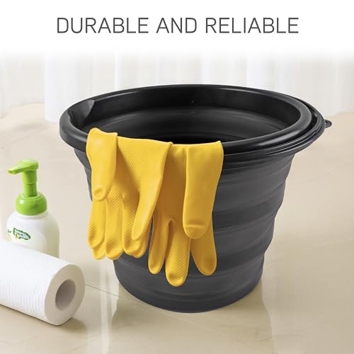 SIMPLEMADE Collapsible Bucket Cleaning Set - Includes 2 Foldable Buckets, Spray Bottle, Rag, Scrubbing Brush and Sponge - Holds Up to 10 liters, Easy Storage, All-Purpose Cleaning Solution - color: Black