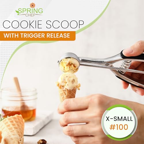 Spring Chef Extra Small Stainless Steel Melon Baller Scoop, #100, Black | Mini Cookie Scoop for Baking with Trigger Release, Watermelon Scooper, 0.6 Tablespoon (Tbsp), Fruit Scooper and Baller - color: Black, size: #100 - X-Small - 0.6 Tbsp