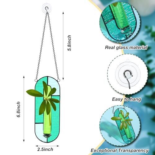 2 Sets Stained Glass Window Hanging Propagation Window Propagation Stations Planters with Glass Tubes and Chain Terrarium Wall Plant Holder Decor for Living Room