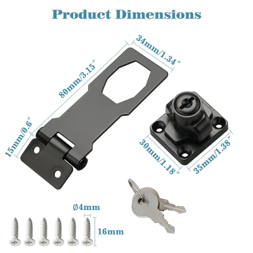 Alise Keyed Hasp Latch,3 Inch Safety Padlock Hasp for Cabinets | Heavy Duty Hasp Lock ,Attic Door Latch,Black Door Lock with Keys for Storage Cabinet,Closets Doors - color: Black, size: 3 Inch