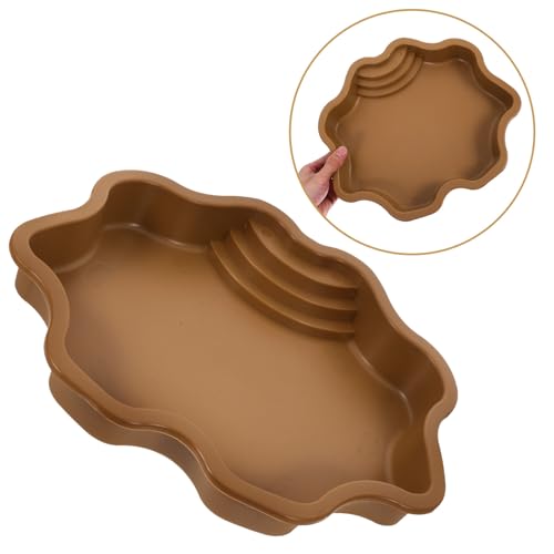 GLEAVI Reptile Bathing Pool Aquatic Water Dish Large Capacity Terrarium Water Bowl for Soaking and Feeding Brownish Yellow with Textured Surface Suitable for Turtles Lizards