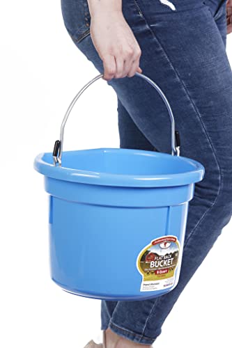 Little Giant® Flat Back Plastic Animal Feed Bucket | Animal Water and Feed Bucket with Metal Handle | 8 Quarts | Berry Blue - color: Berry Blue