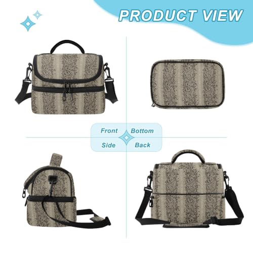 Emelivor Snakes Insulated Lunch Bag Organizer Tote for Student | 8L Double Deck,Large Lunch Box with Shoulder Strap,Thermal Meal Prep Cooler,Suitable for School Work Picnic Office Travel