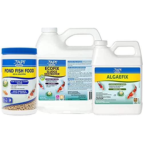 API Pond Healthy Fish Pond Bundle Including API Pond ALGAEFIX Algae Control, API ECOFIX Sludge Destroyer Pond Water Clarifier and Sludge Remover Treatment, and API Pond Fish Food - size: Bundle Pack
