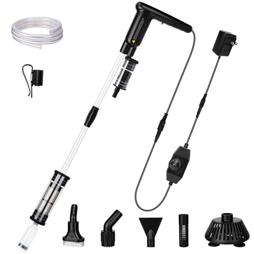 AQQA Upgraded DC 18W Electric Aquarium Vacuum Gravel Cleaner | Anti-Clog Pre-Filter Design, 7-in-1 Multifunctional, Dirt Removal, Water Change, Sand Washing, Turtle Shower