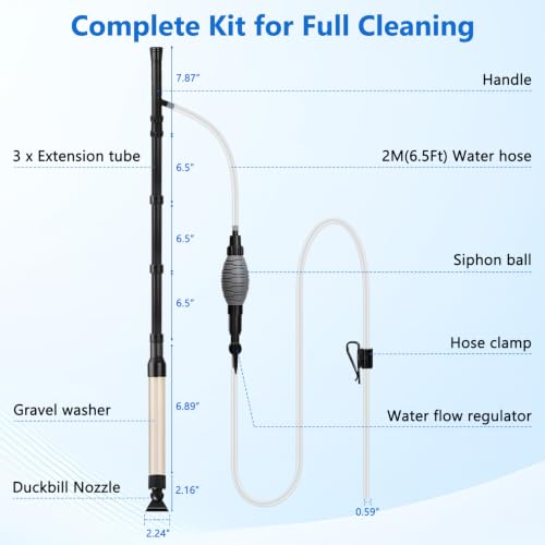 AQQA Gravel Vacuum for Aquarium Siphon - Adjustable Flow Fish Tank Cleaner with Handle, Manual Siphon Pump Water Changer Sand Rock Suction Cleaner, Upgraded Hard Hose with Threaded Connection (L) - size: L for tanks under 34" deep