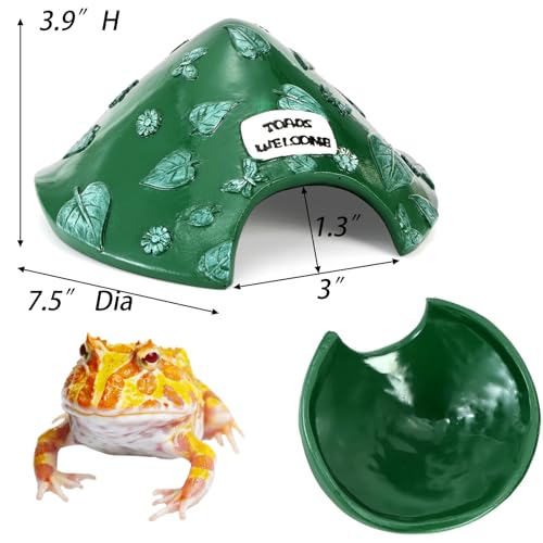 TOPZEA Frog and Toad House for Outside Garden, Pond & Aquarium, Resin Frog Hideout Habitat Reptile Hide Cave Shelter for Toad, Tree Frogs, Turtle, Gecko, Fish, Amphibian Tank Accessories, Green