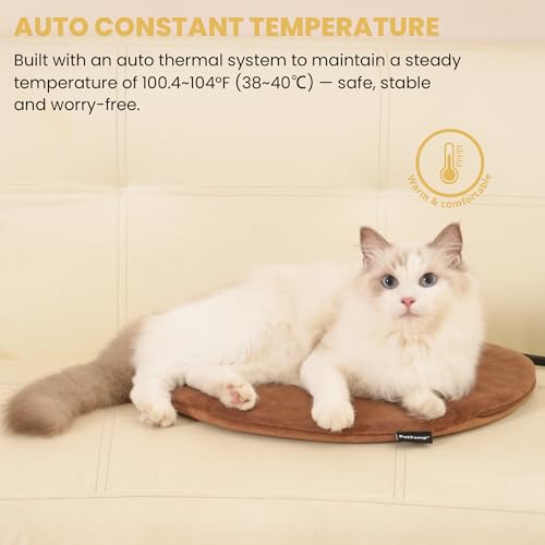 Pet Heating Pad for Cats Dogs Indoor & Sheltered Outdoor Waterproof Heated Cat Bed Heated Dog Bed Chew Resistant Cord Constant Temperature Brown Round 16 Inch - color: Brown, size: Round: 16" x 16" x 1.3"