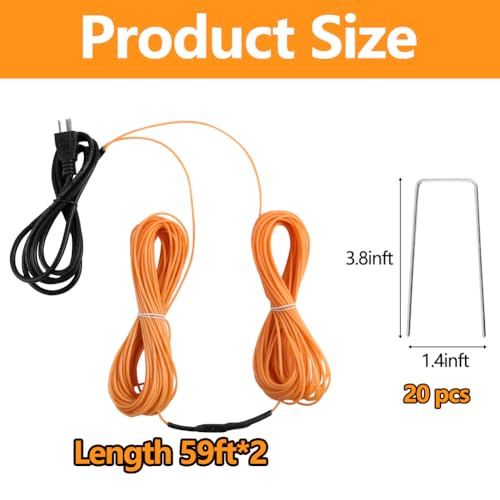 118Ft Soil Heating Cable with Thermostat, Rubber Heated Warming Cable for Seed Starting, Outdoor Greenhouse, Cold Frame & Garden Beds, Plant Root Winter Protection Kit Includes Ground Stakes