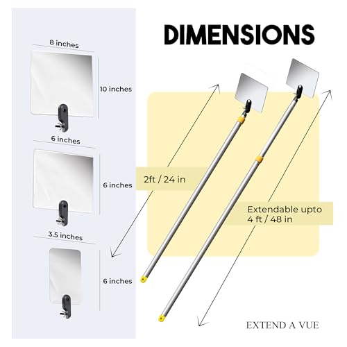 Inspection Mirror Telescoping Pole, Lightweight & Durable, 2 ft - 4 ft Pole, 3 Size Acrylic Mirror - size: 3 Size Acrylic Mirror, style: 2 ft - 4 ft Pole