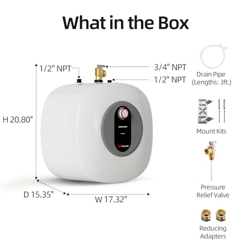 Electric Tank Water Heater, MIZUDO 8 Gallon Point of Use Hot Water Heater | Easy to Install for Kitchen, Food Truck, RV, Camper, 120V 1440W, Under Sink, Wall or Floor Mounted - color: 8 Gal