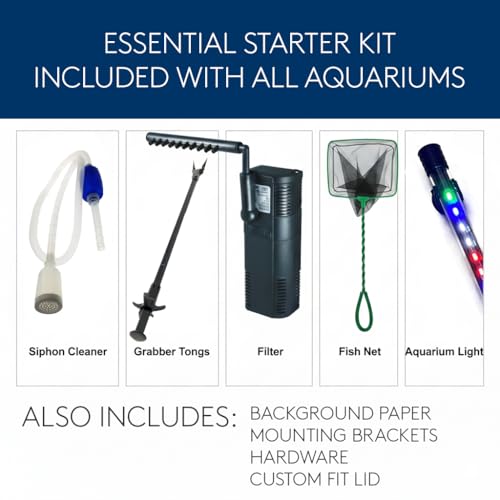 3.0 Wall Mounted Fish Tank Kit with LED Lighting, Built-in Filter System, Modern Space-Saving Design, Complete Accessories Set (View, Black)