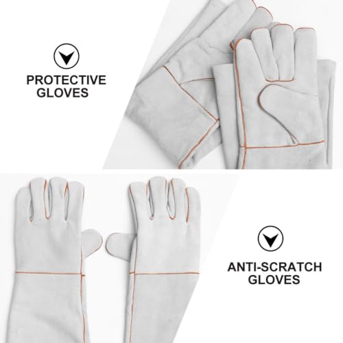 YARNOW 1 Pair Leather Anti-bite Gloves for Pet Handling and Work, Heat Resistant and Fire Resistant Protection Gloves for Hand and Forearm Safety