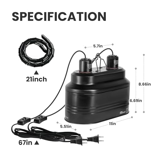 Simple Deluxe Dual Reptile Light Fixture 160W, Reflector Dome Heat/UVB Lamp Cap, for Small Animal Terrarium and Tortoise Habitat - size: Dual Dome Light 160W