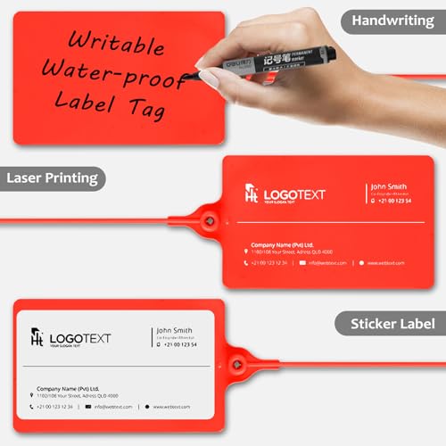 100 Plastic Waterproof Shipping Tags - Writable Marker Ties, Hanging Security Tamper Seals for Labeling and Storage - With One Marker Pen (Red) - color: Red