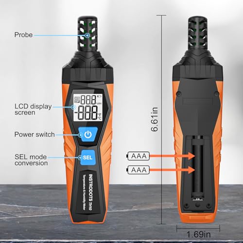 Temperature Humidity Meter, High Precision Thermometer Hygrometer with Ambient, Dew Point, Wet Bulb Thermometer, Dual Display Temperature & Humidity with LCD Backlight, TH10 - color: Orange, size: TH10