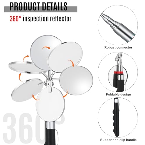 6 Pcs Telescoping Inspection Mirror 30 Inch Mechanical Mirror Tool | Retractable Under Vehicle Inspection Mirror,Car Visual Reflector Detection Mirror Repair Tool