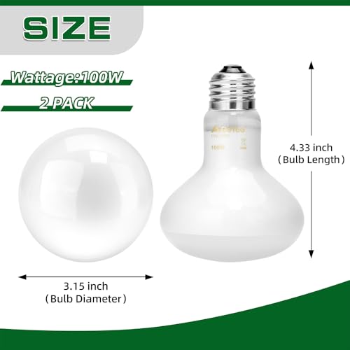 DaToo Reptile Heat Lamp 100W Amphibians Basking Light Bulb UVA Heat Lamp Bulbs Daylight Basking Spot Light for Lizards Bearded Dragon Turtles Snakes Chickens Pet Brooder (2 Pack)