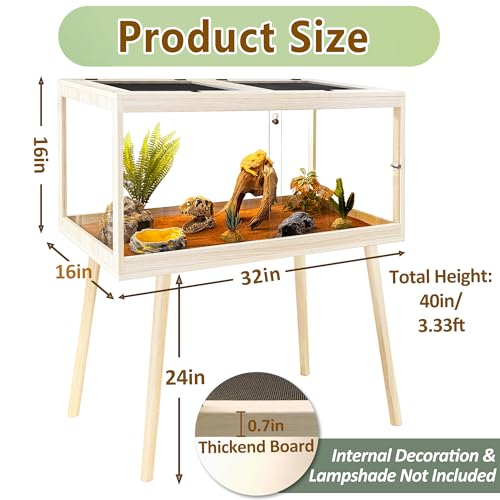Reptile Enclosure with Leg, 35 Gallons Bearded Dragon Tank, Tempered Glass Lizard Tank with Metal Mesh Tops and Lockable Door, Spacious Reptile Habitat for Snake,Lizard (Oak) - color: Oak, size: 32"x16"x16",35Gallons