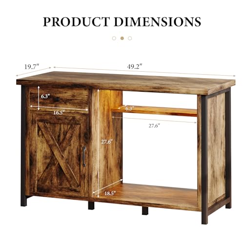 4ever2buy 55-75 Gallon Fish Tank Stand with Power Outlets, LED Light, Heavy Duty Aquarium Stand with Cabinet for Fish Tank Accessories Storage, for Turtle Tank, Reptile Terrarium, 1100LBS, Rustic Brown - color: Brown and Black