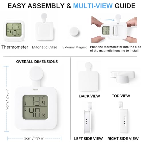 Magnetic Reptile Thermometer Hygrometer,Large Screen °F/°C Digital Temp&Humidity Gauge for Terrarium Tank Enclosure,for Gecko,Bearded Dragon,Snake,Tortoise,Hermit Crab,Jumping Spider (1 White) - color: 1 White