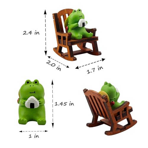 Refintural Miniature Frog Figurines Statue - Cute Frog Sculpture for Outdoor Fairy Garden and Desk Decorations - Adorable Frog Figurine Statue Decor for Plant Shelf Desk Office Bedroom(Chair) - color: 05-riceball Frog-rocking Chair
