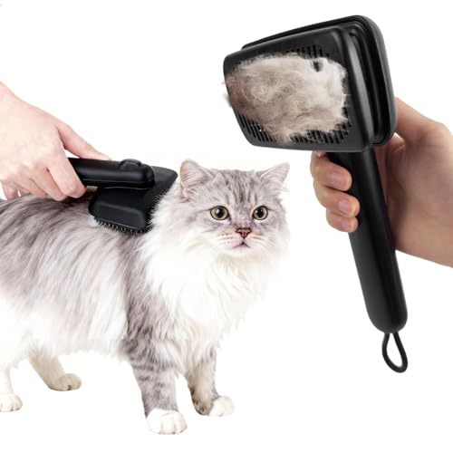 Self Cleaning Deshedding Cat Brush for Dogs & Cats,Adjustable Cat Brushes for Indoor Cats, Easy to Clean Grooming Tool for Long & Short Haired Pets - color: Black