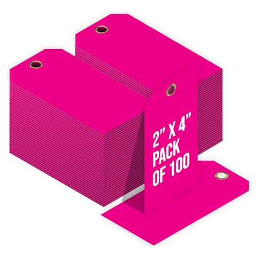 Tags 4 Less 15 Mil Waterproof Plastic Tags, Pack of 100 – 2” x 4” Heavy Duty Plastic Tags for Labeling, Outdoor Tagging, Equipment Labeling, Luggage, Valves & More (Fluorescent Pink) - color: Fluorescent Pink, size: 2" x 4"