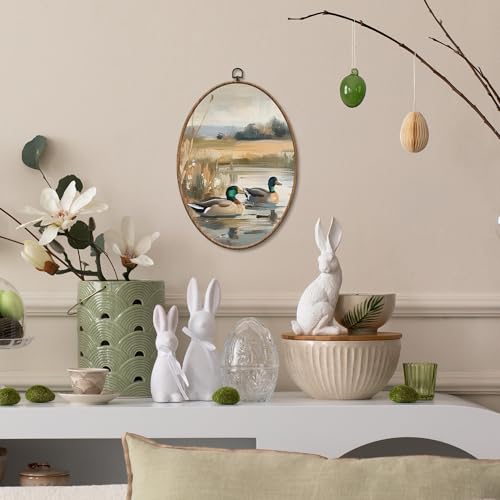 Yorhifa Vintage Mallard Duck Framed Wall Art, Countryside Lake Oval Wall Art, Wildlife Nature Pond Oval Walls Decor, Farmhouse Rustic Farm Animal Canvas Artwork Hanging Decor, 8.5x11.5 Inch - color: color_2
