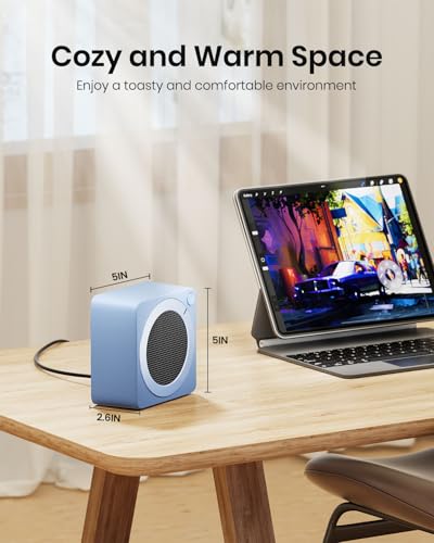 Gaiatop Mini Space Heater, Lightweight PTC Ceramic Fast Heating 500W Energy Efficient for Indoor Use, Overheating & 45° Tip-Over Protection, Portable Desk Electric Heaters for Office Home Blue - color: Blue