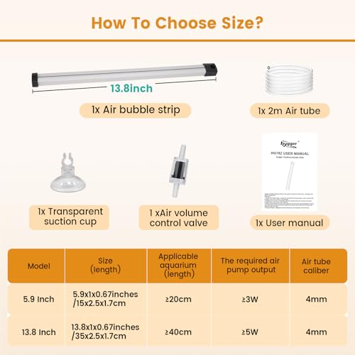 hygger Aquarium Bubble Strip, Nano Air Bubble Curtain Wall Aquarium Air Stone Kit, Quiet High Dissolved Oxygen Diffuser Fish Tank Bubbler Decorations for Freshwater Saltwater (13.8 Inch) - size: 13.8 Inch