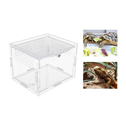 Acrylic Reptile Feeding Box,Reptile Terrarium Transparent Breeding Box Tarantula Enclosure with 2 Straight and Curved Tweezer for Pet Insect Spider Cricket Snail Hermit Crab Lizard,7.9x4.7x4.7inch