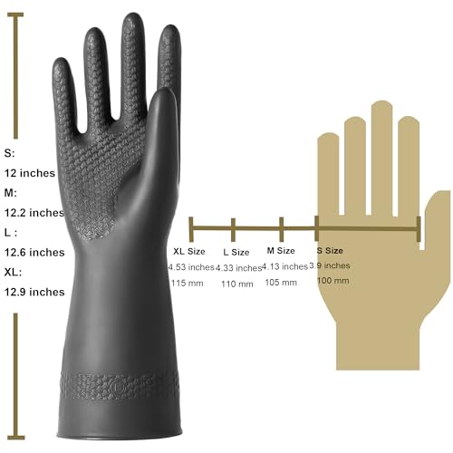 Chemical Resistant Latex Gloves, Cleaning Protective Safety Work | Heavy Duty Rubber Gloves, S-M-L-XL Size, Black 1 Pair - color: L/12.6''