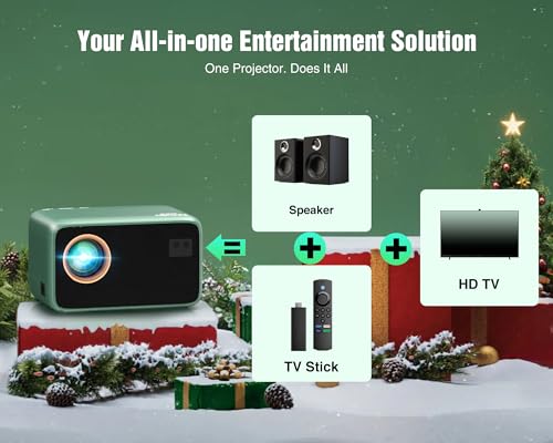 TMY 4K Projector with WiFi Bluetooth, Compatible with Netflix/Prime Video/YouTube, Outdoor Portable Home Theater Movie Projector, Smart Projector for Indoor Outdoor Movies, Gaming and Camping (Green)