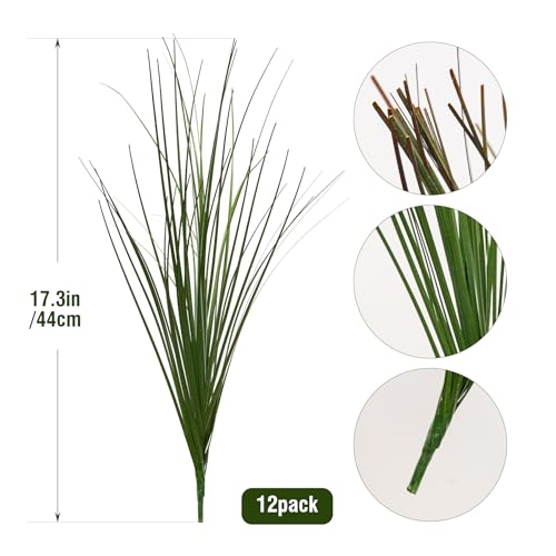 Ttranewsoo Artificial Grass,Fake Grass Artificial Shrubs Wheat Grass Greenery,Fake Grass Decor Artificial Plants Ornamental Grass Outdoor Fake Grass Green Leaves for Decoration(12PCS) - color: Dark Green12