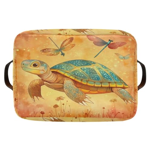Cartoon Turtle Reptile Terracotta storage baskets 1 pack, foldable and waterproof durables fabric storage cubes with sturdy handle stuff set for dorm