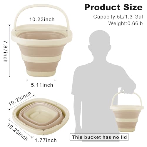 5L Collapsible Bucket with Handle, Mop Bucket for Wash Basin Dog Water Car Washing Window Cleaning, Foldable Plastic Tub Waterpot for Outdoor Beaching Fishing Gardening Camping Essentials - color: Beige, size: 5L