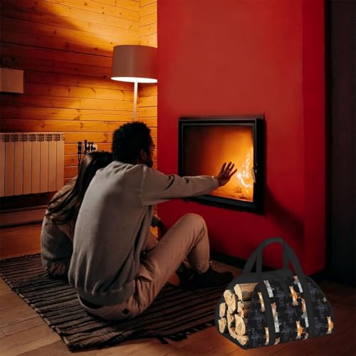 AMRANDOM Firewood Carrier Log Tote Bag with Handles Cat Tiger Print Wood Sling Holder Cabin Stove Accessories - color: Color1029