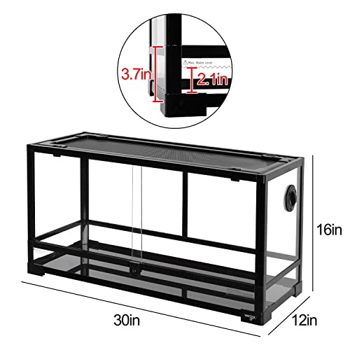 WACOOL TERRA Large Reptile Tank 25 Gallon, 360°Full Vision Glass Reptile Terrarium with Top Mesh Lid for Beaded Dragon Lizard Gecko Snake Hermit Crab Use, 30"(W) X 12"(D) X 16"(H)