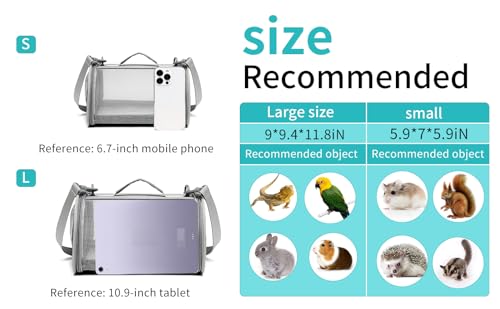 Guinea Pig Carrier Travel Small Animal Carrier Bag Lizard Bird Rabbit Carrier Cage Squirrel Breathable Bag Portable Travel Hamster Small Pet Hangbag (Small, Gray) - color: gray, size: Small